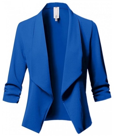 Womens Slim Fit Peplum Blazer Jacket Crop Frill Long Sleeve Buttons Work Office Suit Coat A Blue $14.07 Blazers