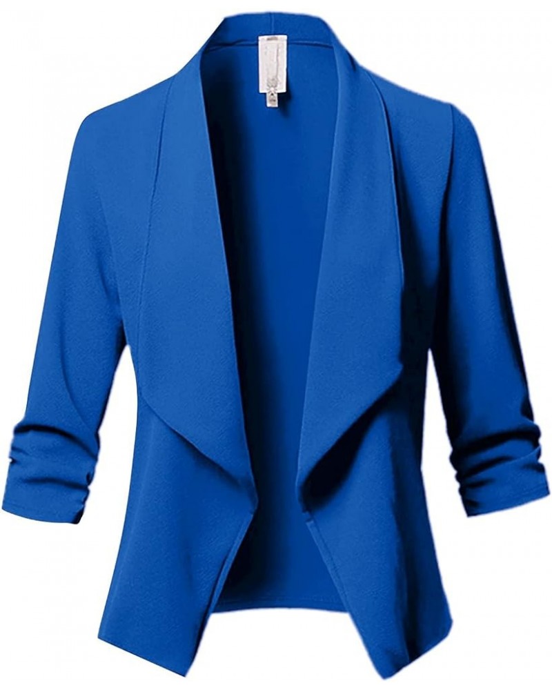 Womens Slim Fit Peplum Blazer Jacket Crop Frill Long Sleeve Buttons Work Office Suit Coat A Blue $14.07 Blazers