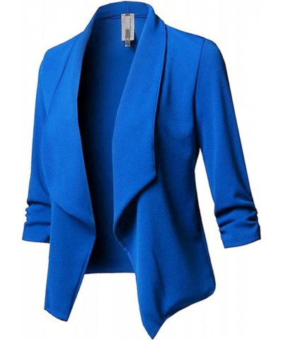 Womens Slim Fit Peplum Blazer Jacket Crop Frill Long Sleeve Buttons Work Office Suit Coat A Blue $14.07 Blazers