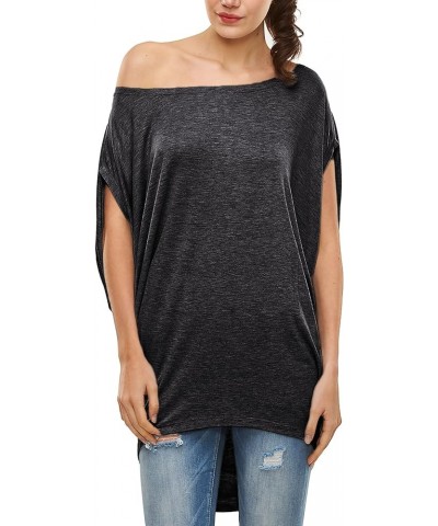 Womens Summer Casual Crew Neck T Shirts Sexy One Shoulder Off Batwing Oversized Blouse Tops Dark Gray $12.71 Blouses