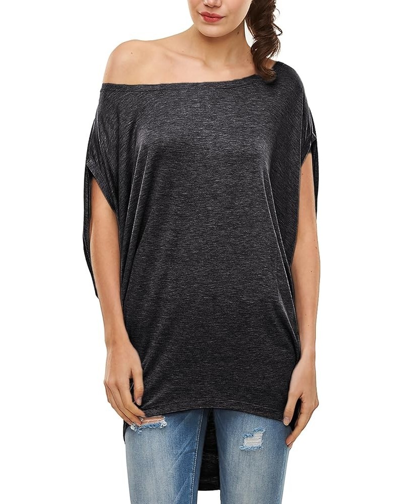 Womens Summer Casual Crew Neck T Shirts Sexy One Shoulder Off Batwing Oversized Blouse Tops Dark Gray $12.71 Blouses