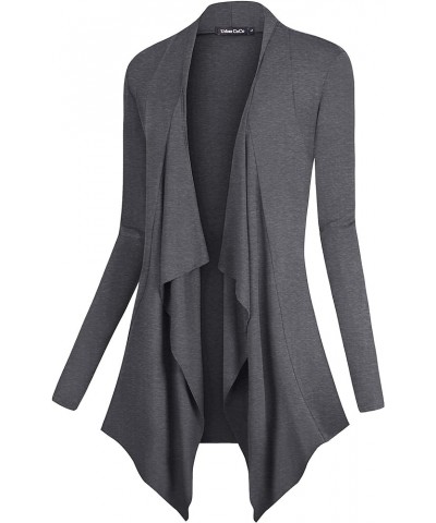 Women's Drape Front Open Cardigan Long Sleeve Irregular Hem Grey $14.81 Sweaters