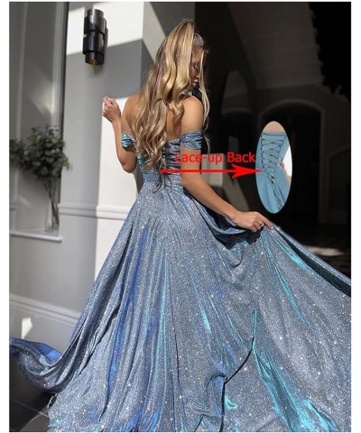 Women's Glittery Prom Dresses Long Ball Gown Off Shoulder High Slit Formal Evening Gowns with Pockets Pink $27.30 Dresses