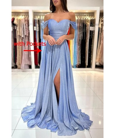 Women's Glittery Prom Dresses Long Ball Gown Off Shoulder High Slit Formal Evening Gowns with Pockets Pink $27.30 Dresses