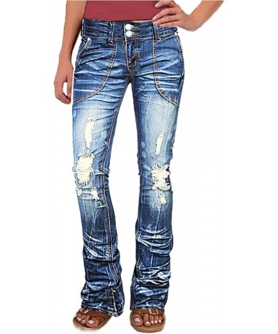 Jeans Women Ripped Bootcut Stretch Jeans Button Up Trendy 2024 Mid Denim Blue $24.64 Jeans