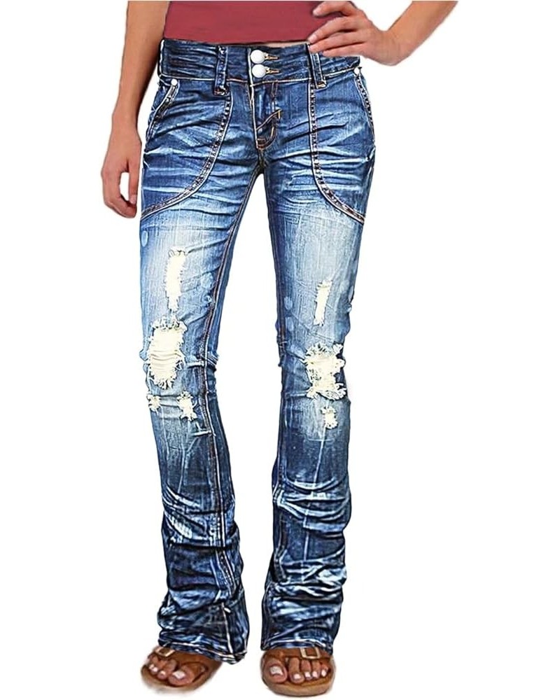 Jeans Women Ripped Bootcut Stretch Jeans Button Up Trendy 2024 Mid Denim Blue $24.64 Jeans