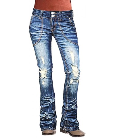 Jeans Women Ripped Bootcut Stretch Jeans Button Up Trendy 2024 Mid Denim Blue $24.64 Jeans