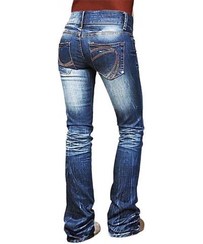 Jeans Women Ripped Bootcut Stretch Jeans Button Up Trendy 2024 Mid Denim Blue $24.64 Jeans