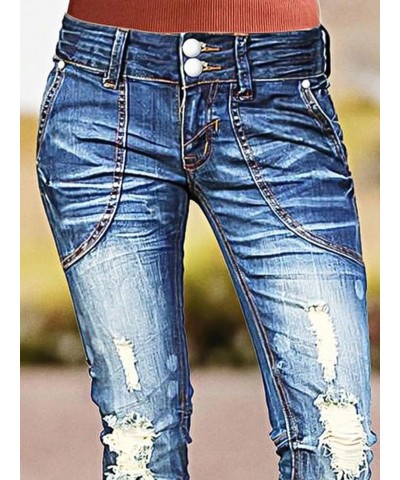 Jeans Women Ripped Bootcut Stretch Jeans Button Up Trendy 2024 Mid Denim Blue $24.64 Jeans