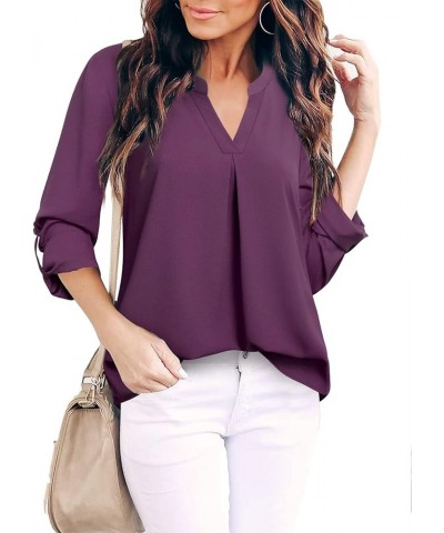 Women's 3/4 Sleeve Tops and Blouses Dressy Casual Summer V Neck Chiffon Blouse Tunic Tops Fashion Office Wear T-Shirts Purple...