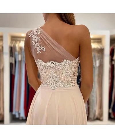 Women's One Shoulder Bridesmaid Dresses for Wedding Long Laces Appliques A-Line Slit Prom Dresses with Pockets Dark Blue $38....