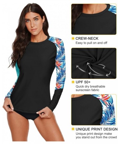 Women Long Sleeve Sun Protection UV Rashguard Swim Shirt Aqua & Black | Leaves $13.44 Swimsuits