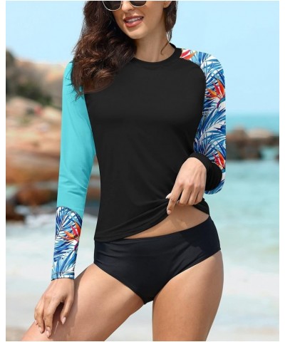 Women Long Sleeve Sun Protection UV Rashguard Swim Shirt Aqua & Black | Leaves $13.44 Swimsuits