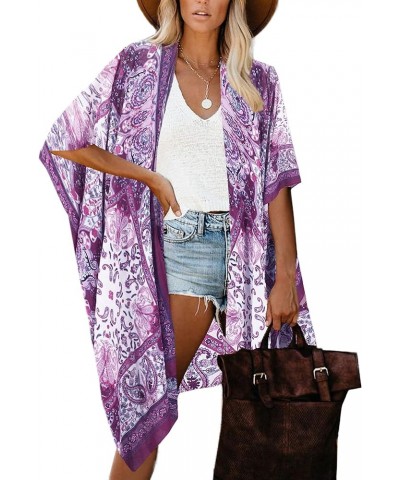 Women Summer Bikini Kimono Bathing Suit Cover Ups for Swimwear B Purple Paisley $13.31 Swimsuits