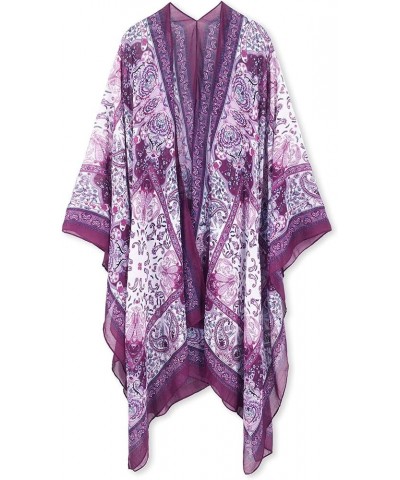 Women Summer Bikini Kimono Bathing Suit Cover Ups for Swimwear B Purple Paisley $13.31 Swimsuits