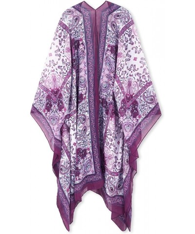 Women Summer Bikini Kimono Bathing Suit Cover Ups for Swimwear B Purple Paisley $13.31 Swimsuits