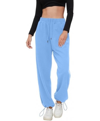 Women's Wide Leg Pants with Pockets Casual Sweatpants Elastic Waist with Drawstring Comfy Lounge Flowy Pants B(light Blue) $1...