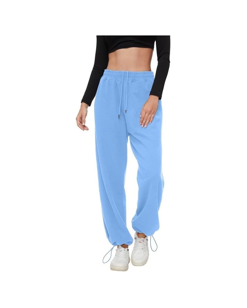 Women's Wide Leg Pants with Pockets Casual Sweatpants Elastic Waist with Drawstring Comfy Lounge Flowy Pants B(light Blue) $1...