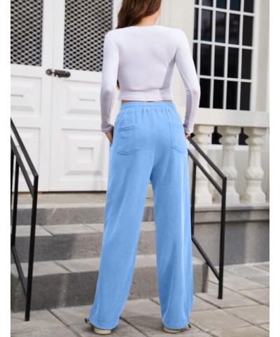 Women's Wide Leg Pants with Pockets Casual Sweatpants Elastic Waist with Drawstring Comfy Lounge Flowy Pants B(light Blue) $1...