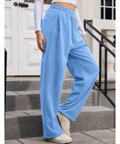 Women's Wide Leg Pants with Pockets Casual Sweatpants Elastic Waist with Drawstring Comfy Lounge Flowy Pants B(light Blue) $1...