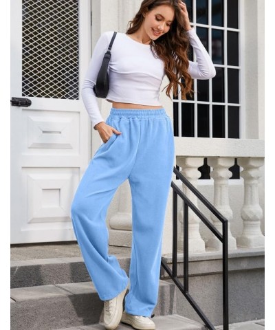 Women's Wide Leg Pants with Pockets Casual Sweatpants Elastic Waist with Drawstring Comfy Lounge Flowy Pants B(light Blue) $1...