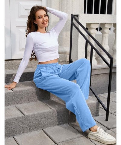 Women's Wide Leg Pants with Pockets Casual Sweatpants Elastic Waist with Drawstring Comfy Lounge Flowy Pants B(light Blue) $1...