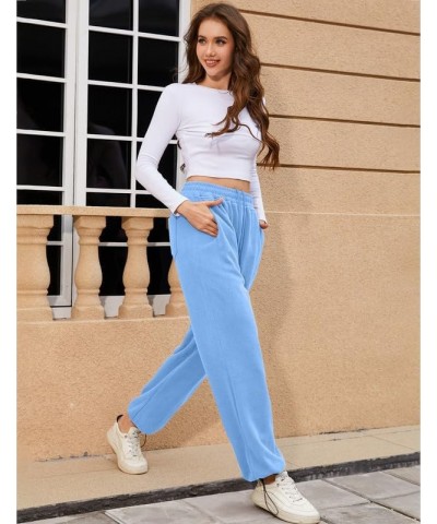 Women's Wide Leg Pants with Pockets Casual Sweatpants Elastic Waist with Drawstring Comfy Lounge Flowy Pants B(light Blue) $1...