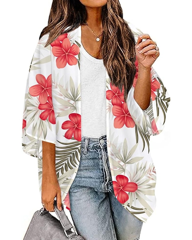 Women's Floral Kimono Summer Short Cover Ups Tops 05-2 White $13.43 Swimsuits