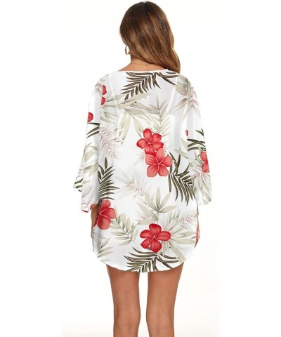 Women's Floral Kimono Summer Short Cover Ups Tops 05-2 White $13.43 Swimsuits