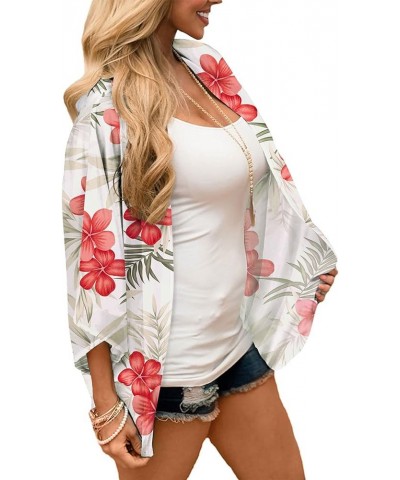 Women's Floral Kimono Summer Short Cover Ups Tops 05-2 White $13.43 Swimsuits