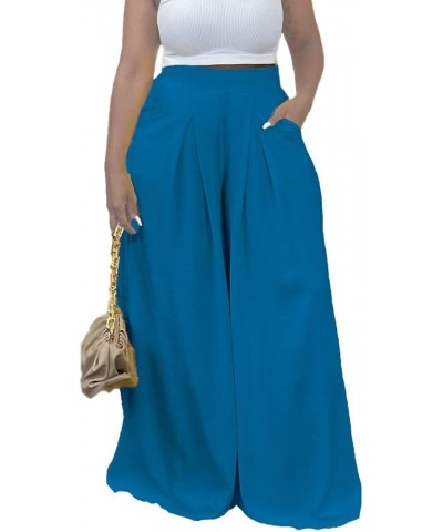 Women's Wide Leg Long Palazzo Pants High Waist Loose Fit Casual Flowy Pants Trousers with Pockets Peacock Blue $17.84 Pants