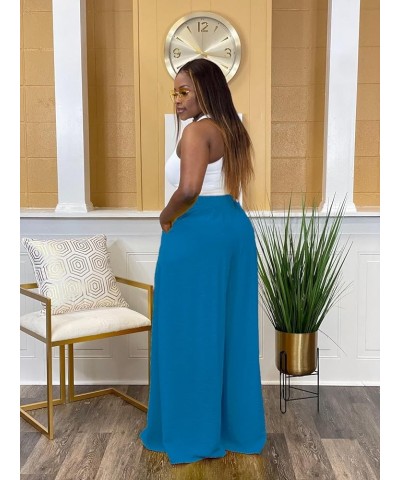 Women's Wide Leg Long Palazzo Pants High Waist Loose Fit Casual Flowy Pants Trousers with Pockets Peacock Blue $17.84 Pants