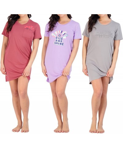 3 Pack: Women's Printed Nightshirt Short Sleeve Ultra-Soft Nightgown Sleep Dress (Available In Plus Size) Plus Size Set 9 $21...