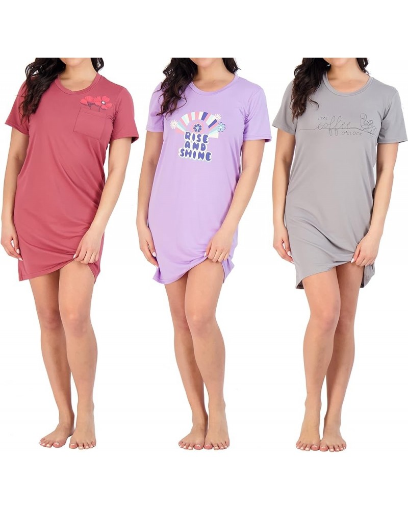 3 Pack: Women's Printed Nightshirt Short Sleeve Ultra-Soft Nightgown Sleep Dress (Available In Plus Size) Plus Size Set 9 $21...