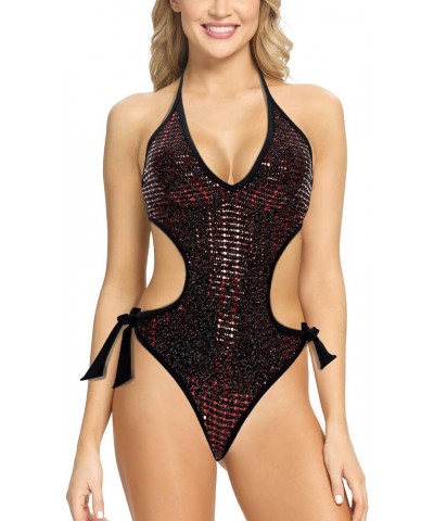 Women Side Cutout Tie Backless One Piece Swimsuit Monokini Red $13.59 Swimsuits