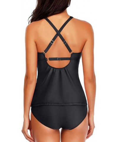 Two Piece Tankini Swimsuits for Women Tummy Control Bathing Suits High Neck Swim Top with Shorts Halter Swimwear Black $15.36...