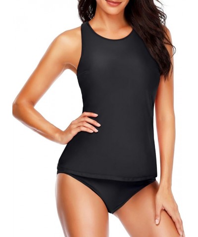 Two Piece Tankini Swimsuits for Women Tummy Control Bathing Suits High Neck Swim Top with Shorts Halter Swimwear Black $15.36...