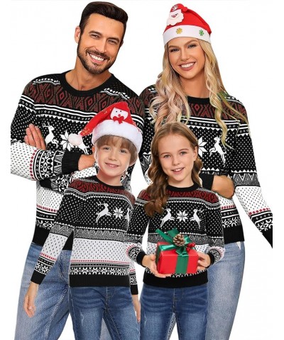 Family Christmas Sweater Snowflake Reindeer Pattern Long Sleeve Crew Neck Xmas Holiday Pullover Knitwear Women Black-2 $8.69 ...