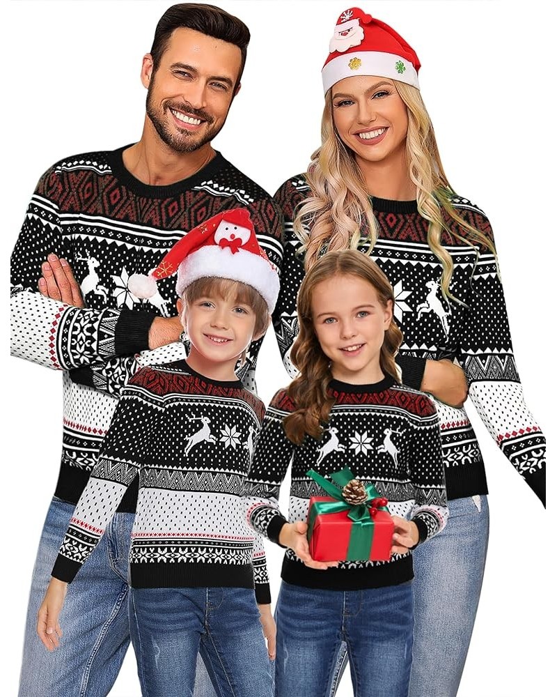 Family Christmas Sweater Snowflake Reindeer Pattern Long Sleeve Crew Neck Xmas Holiday Pullover Knitwear Women Black-2 $8.69 ...