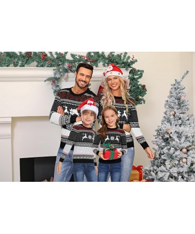 Family Christmas Sweater Snowflake Reindeer Pattern Long Sleeve Crew Neck Xmas Holiday Pullover Knitwear Women Black-2 $8.69 ...