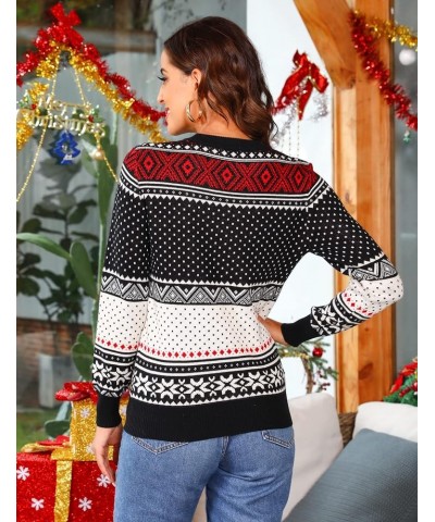 Family Christmas Sweater Snowflake Reindeer Pattern Long Sleeve Crew Neck Xmas Holiday Pullover Knitwear Women Black-2 $8.69 ...