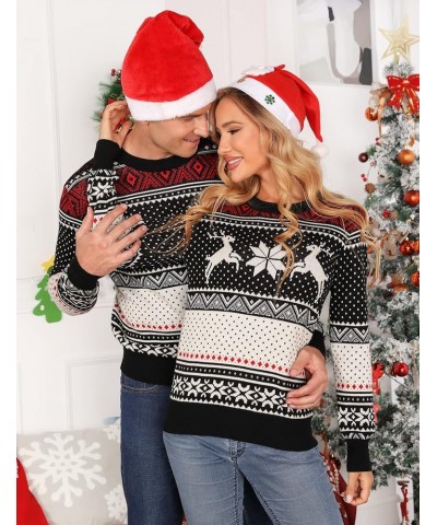 Family Christmas Sweater Snowflake Reindeer Pattern Long Sleeve Crew Neck Xmas Holiday Pullover Knitwear Women Black-2 $8.69 ...