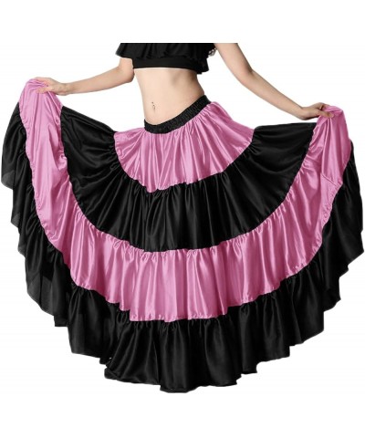 Women's Satin 25 Yard 4 Tiered Gypsy Halloween Belly Dance Skirt One Size: 36" Red & Black Mauve & Black $19.79 Skirts