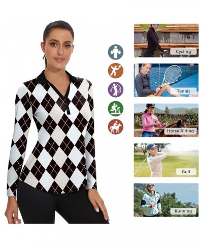 Long Sleeve Button Down Shirts for Women V Neck Polo Golf Shirt Business Work Collared Blouse Tops 113-grey&black Argyle $15....