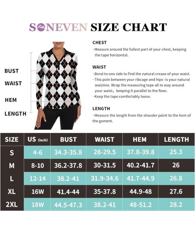 Long Sleeve Button Down Shirts for Women V Neck Polo Golf Shirt Business Work Collared Blouse Tops 113-grey&black Argyle $15....