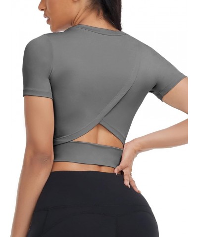 Women's Workout Crop Top Short Sleeve Yoga Gym Shirts Loose Casual Cropped Tops Summer Athletic Running Tees Grey $10.83 Acti...