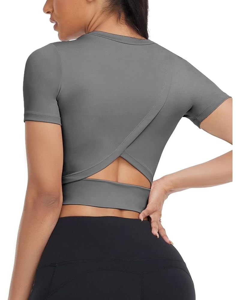 Women's Workout Crop Top Short Sleeve Yoga Gym Shirts Loose Casual Cropped Tops Summer Athletic Running Tees Grey $10.83 Acti...