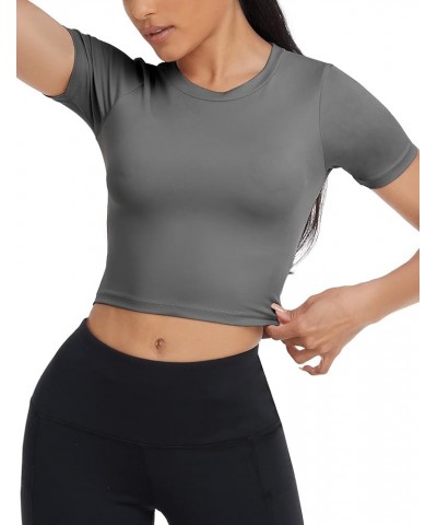 Women's Workout Crop Top Short Sleeve Yoga Gym Shirts Loose Casual Cropped Tops Summer Athletic Running Tees Grey $10.83 Acti...