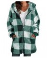 Womens Buffalo Plaid Sherpa Jacket Fuzzy Fleece Hooded Coat Warm Open Front Fluffy Cardigan with Pocket Green $12.92 Jackets