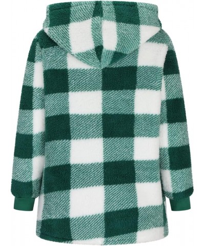 Womens Buffalo Plaid Sherpa Jacket Fuzzy Fleece Hooded Coat Warm Open Front Fluffy Cardigan with Pocket Green $12.92 Jackets